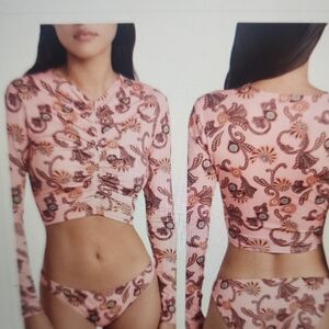 A.L.C. Ansel Rash Guard Top Pink Floral Long Sleeve Size L